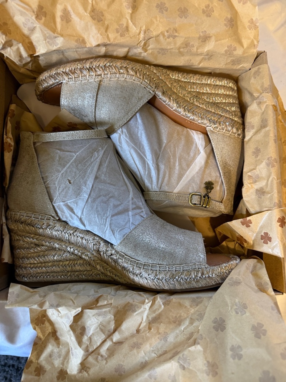 Lucky Brand Metallic Silver Espadrille Wedge Sandals